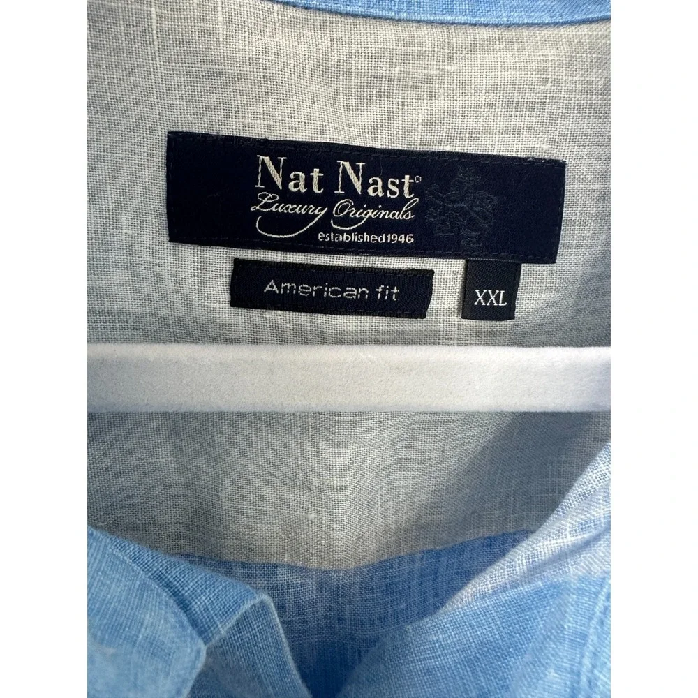 Nat Nast 100% Linen Shirt Men's XXL Blue Pleated American Fit Button Up Resort - Picture 3 of 8